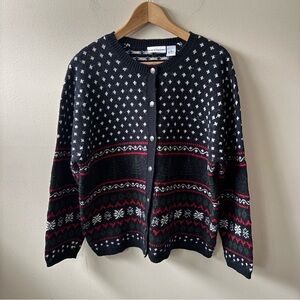 Croft & Barrow Black and Red Patterned Wool Cardigan